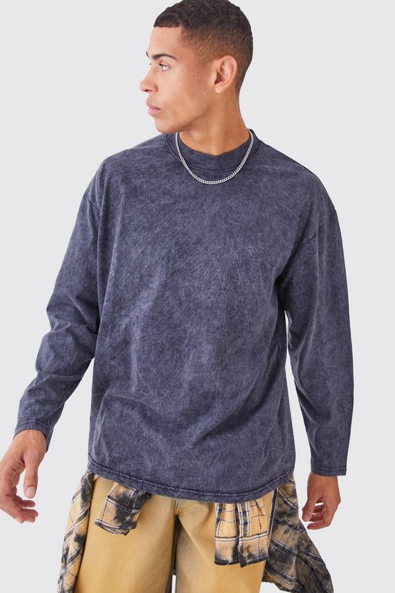 Langärmliges Oversize T-Shirt mit Acid-Waschung