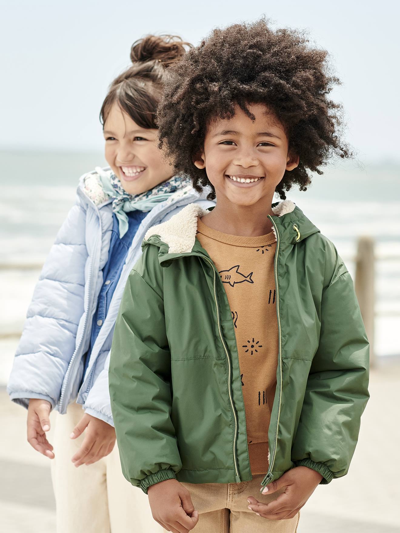 Vertbaudet Jungen Anorak mit Teddyfleece-Futter - khaki