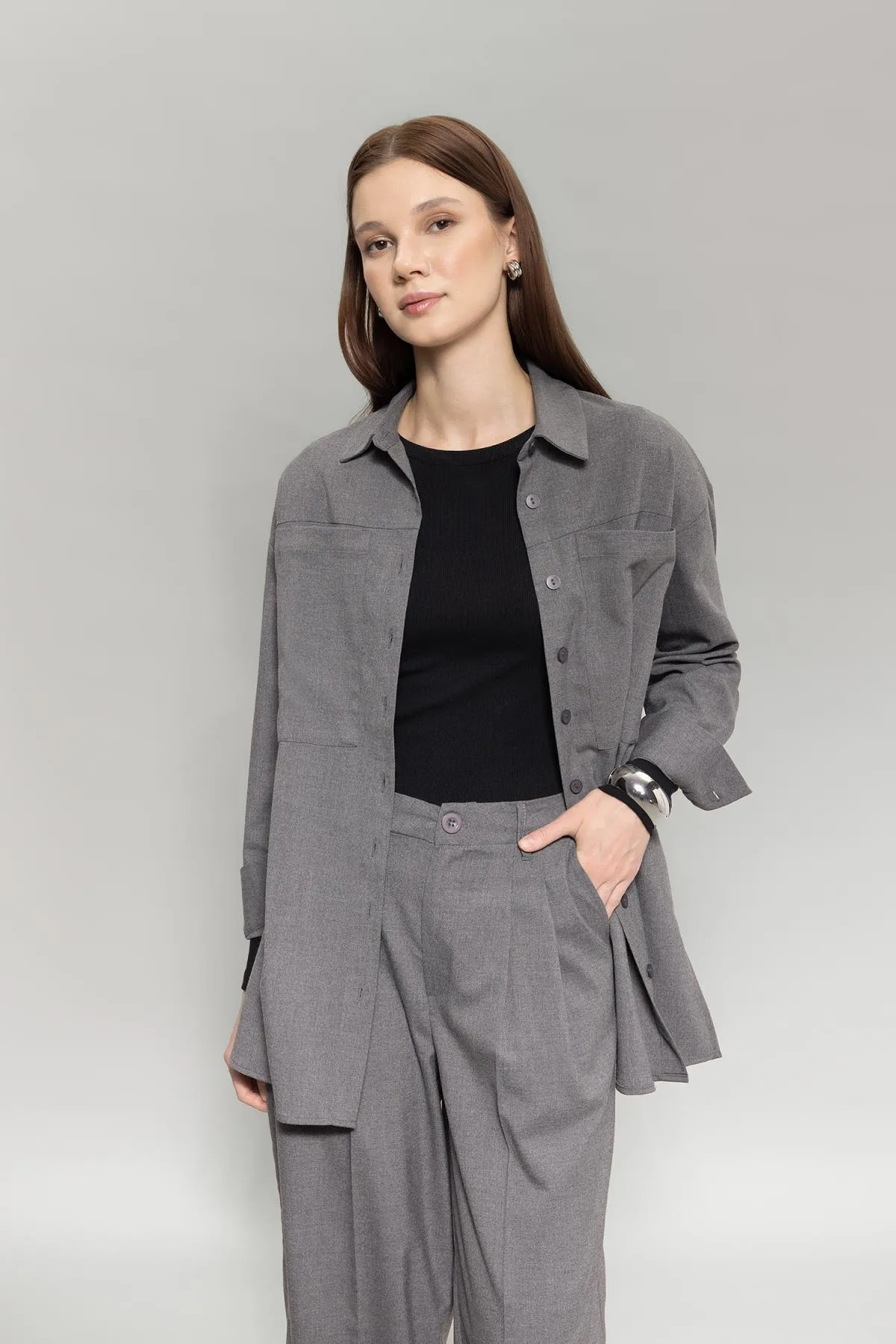DeFacto  Relax Fit Gabardine Langarmhemd Tunika B0915ax23wn
