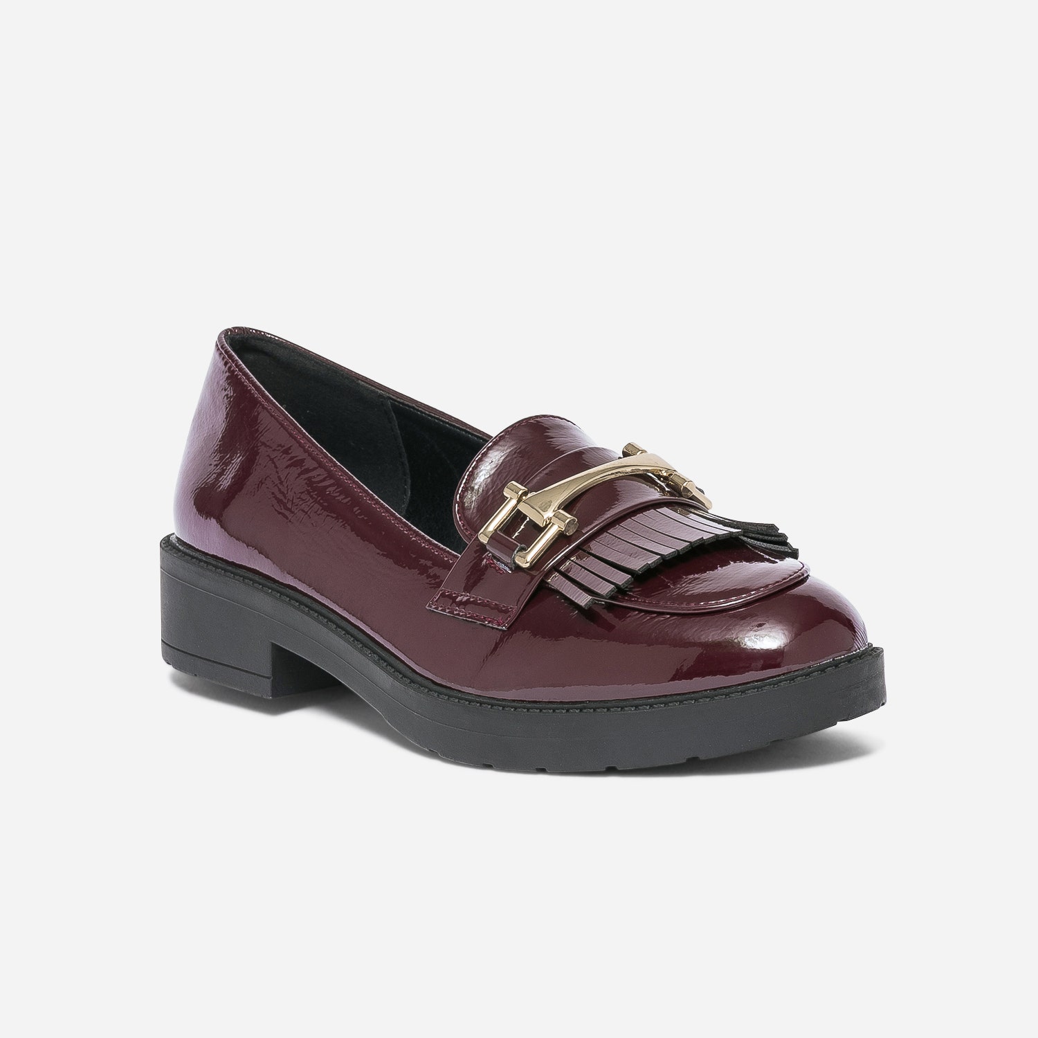Mocassin bordeaux verni à franges