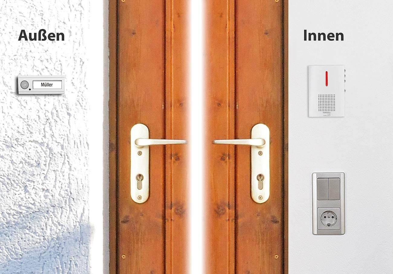 CASAcontrol Funk-Türgong FTK-120 Funkgong Funk-Türklingel mit Licht- & Ton-Signal, 434, weiß 3 Signal-Modi: nur Ton oder Licht sowie Licht und Ton gleichzeitig