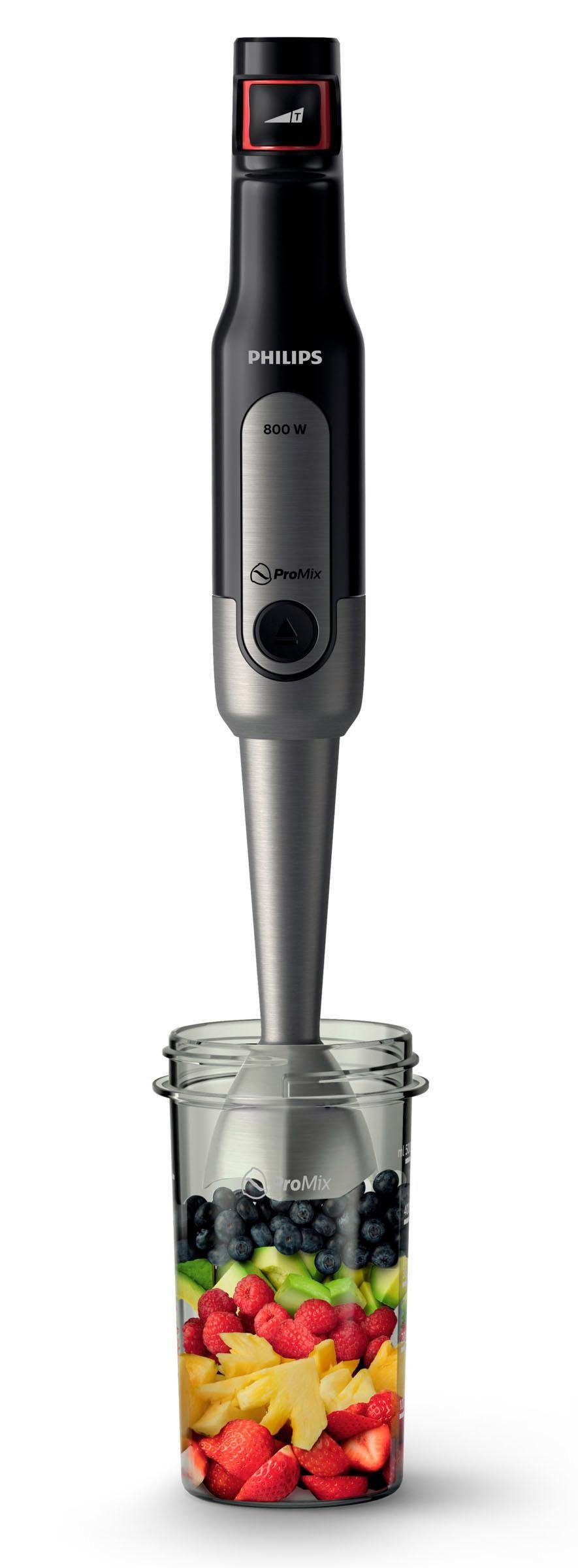 Philips Stabmixer HR2657/90 Viva, 800 W, inkl. 2-in-1 Togo Trinkflasche, Spiralschneider, Schneebesenaufsatz