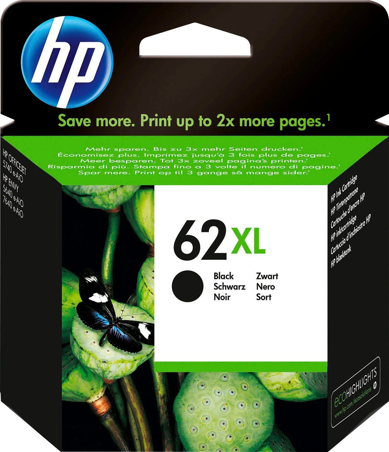 HP 62XL Tintenpatrone (1-tlg., original Druckerpatrone 62 schwarz XL)