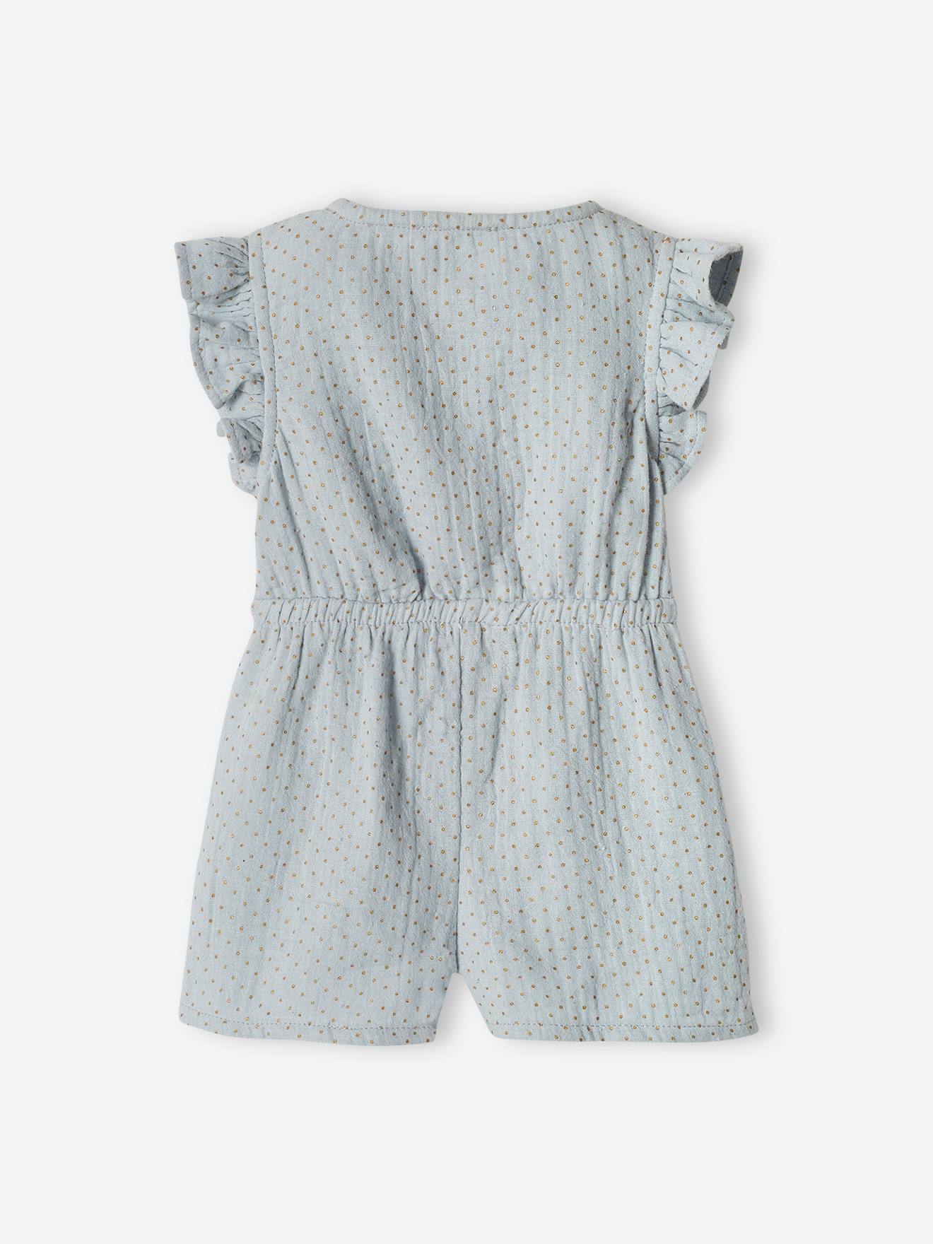Combi-short en gaze de coton bébé bleu ciel