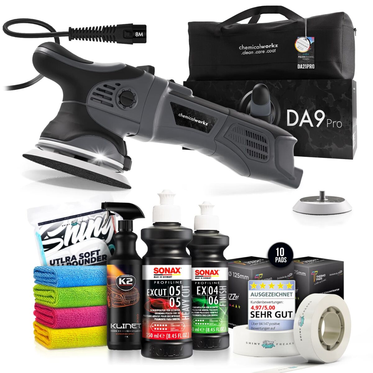 chemicalworkz DA9 Pro Poliermaschinen Set mit Sonax Polituren