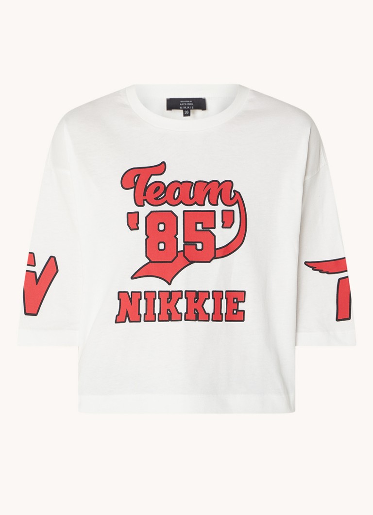 NIKKIE Star cropped T-shirt with logo print