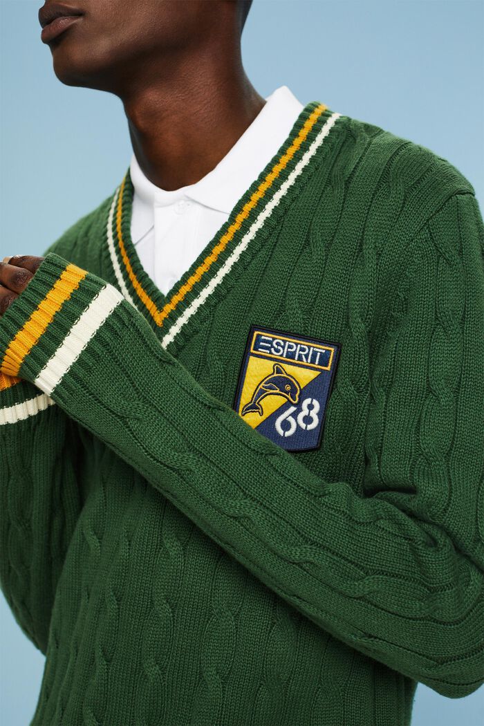 Zopfstrickpullover mit Logo-Patch
