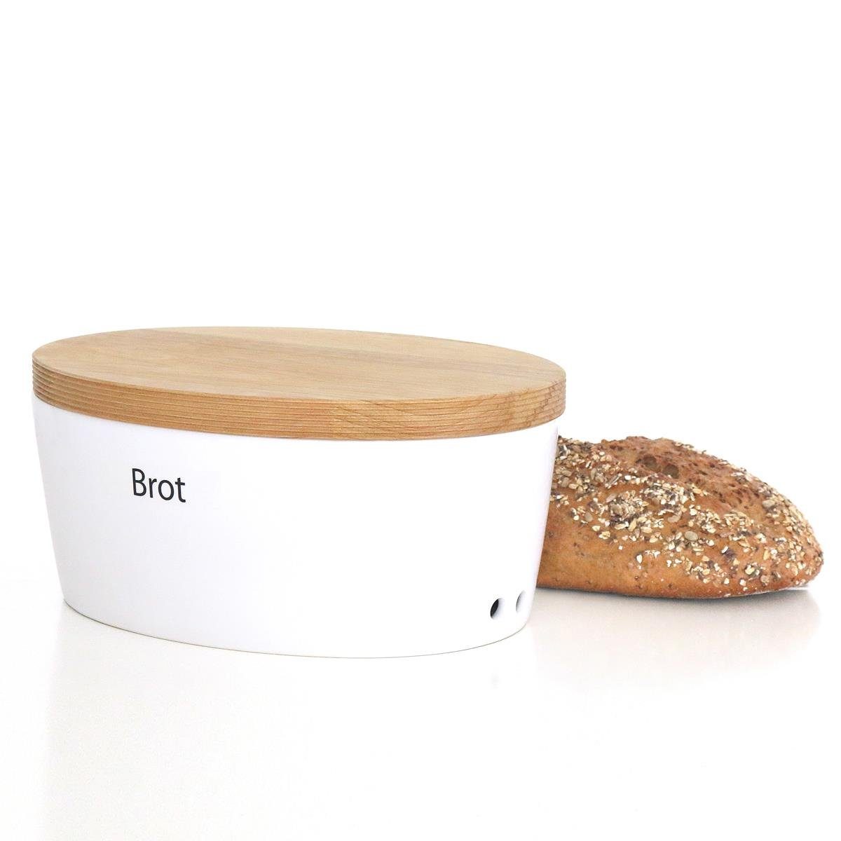 Continenta Brotkasten CONTINENTA Brot-Topf aus Keramik weiss mit Holzdeckel ca. 30 x 23 x, Keramik und Holz, (Stück)
