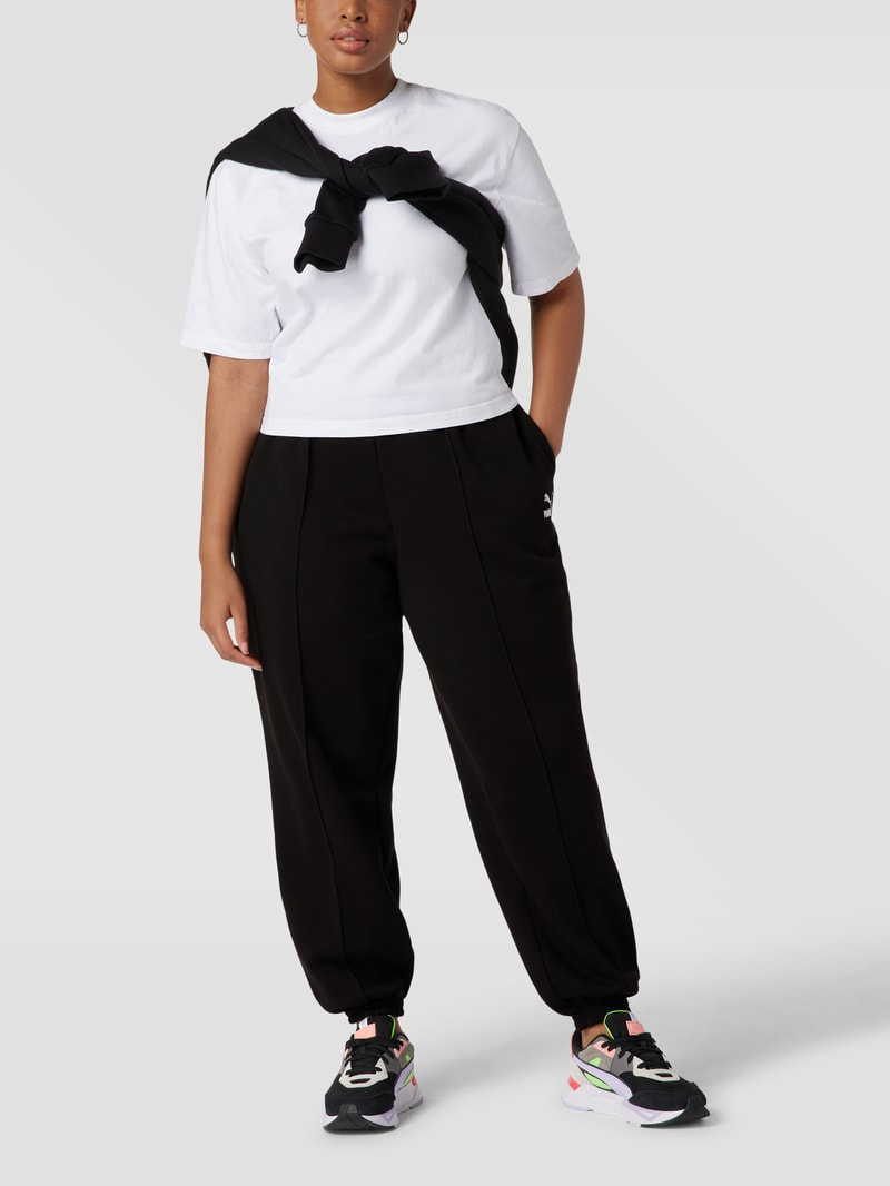 PLUS SIZE Sweatpants mit Label-Stitching Modell 'Classics' in schwarz