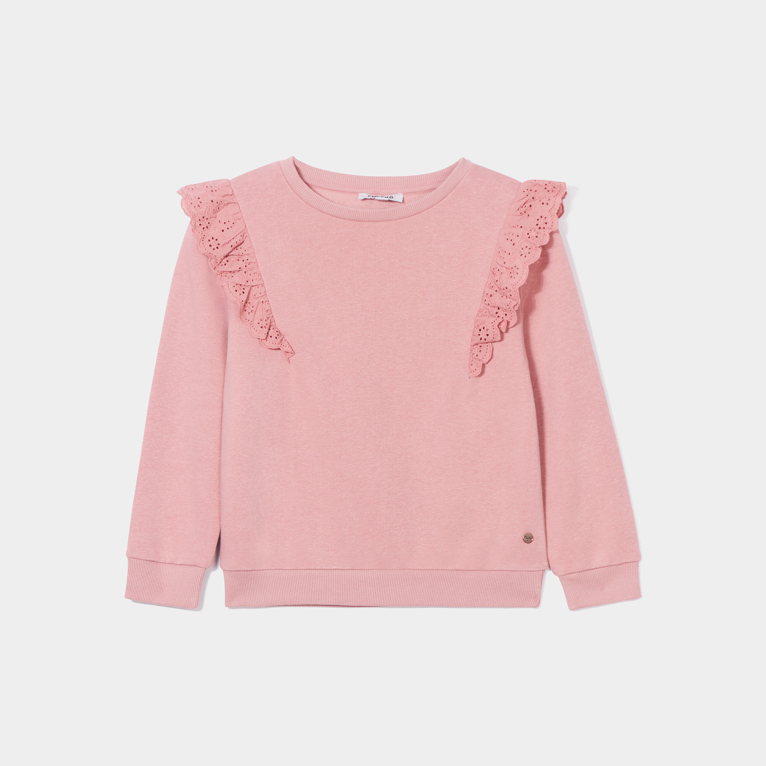 Sweat à volants broderie anglaise Creeks rose fille | La Halle