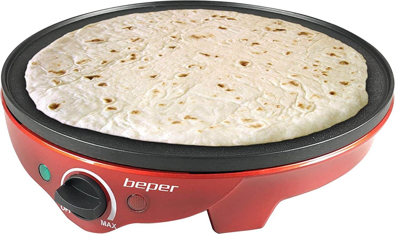 beper BT.700Y Crepes Maker für Crêpes, Pfannkuchen und Piadinas elektrisch mit Holzspatel