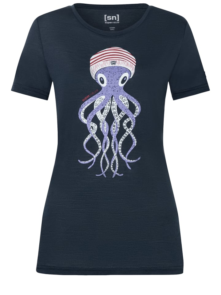 super.natural Merino T-Shirt OCTOPUSSY in blau günstig kaufen XS
