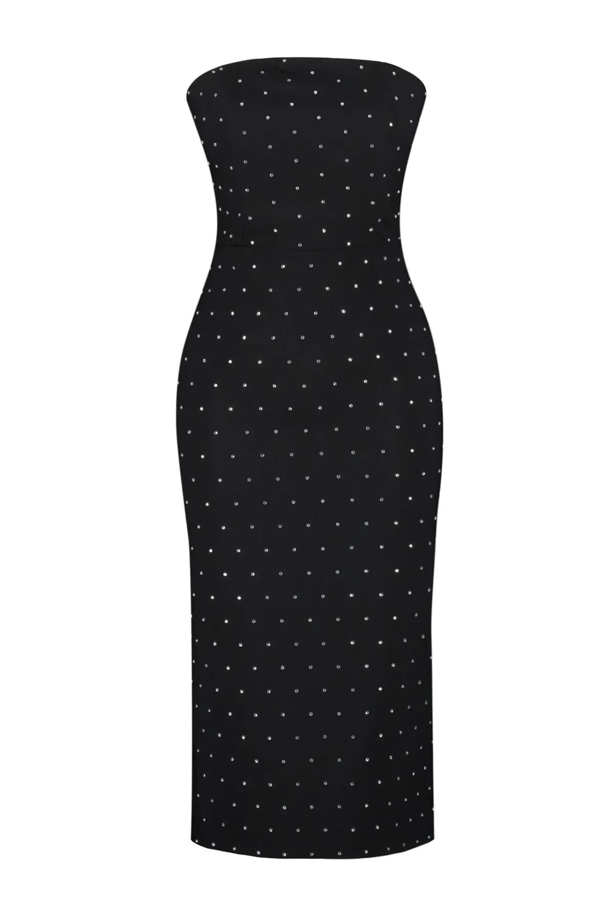 Trendyol Collection  Schwarzes, figurbetontes, gewebtes, gefüttertes, glänzendes, steinfarbenes, elegantes Abendkleid TPRSS23EL00476