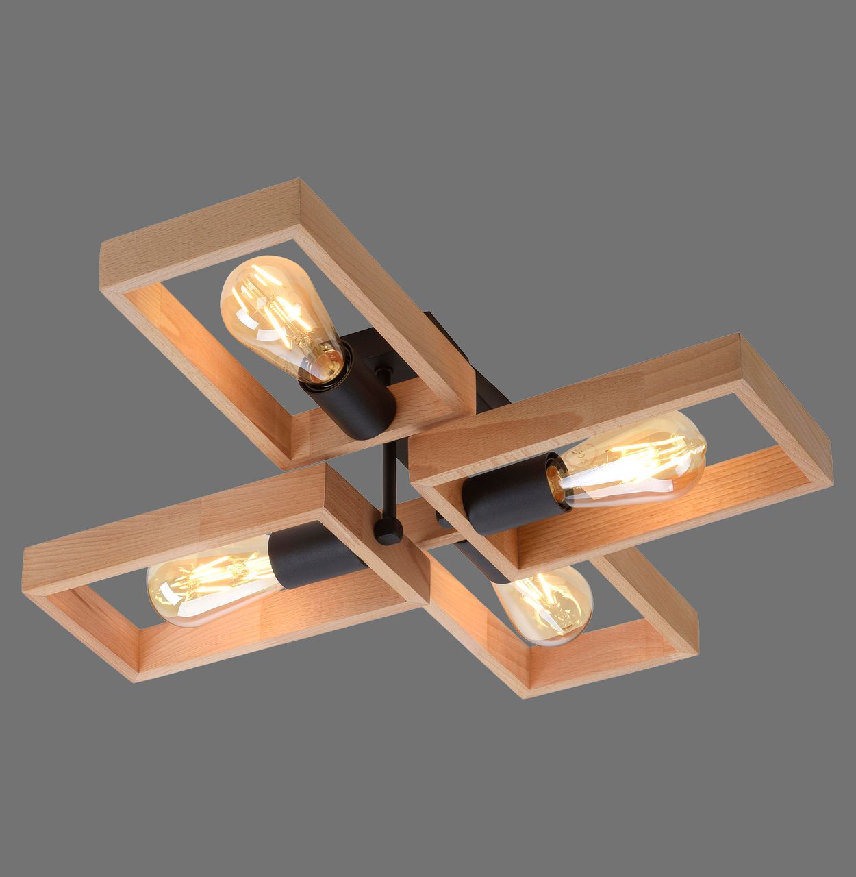 JUST LIGHT LeuchtenDirekt Deckenleuchte FRAME, 4xE27/max. 60W, Innenleuchte, IP20, Metall und Holz