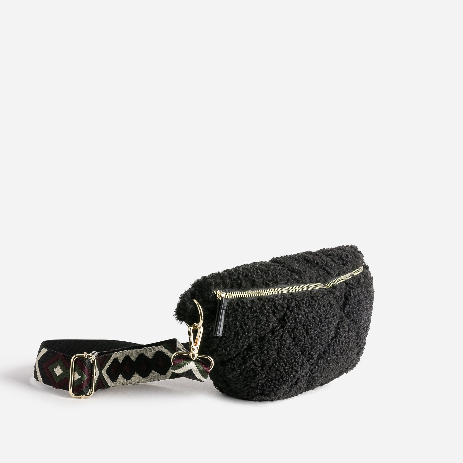 Sac banane TEXTO noir en tissu Sherpa