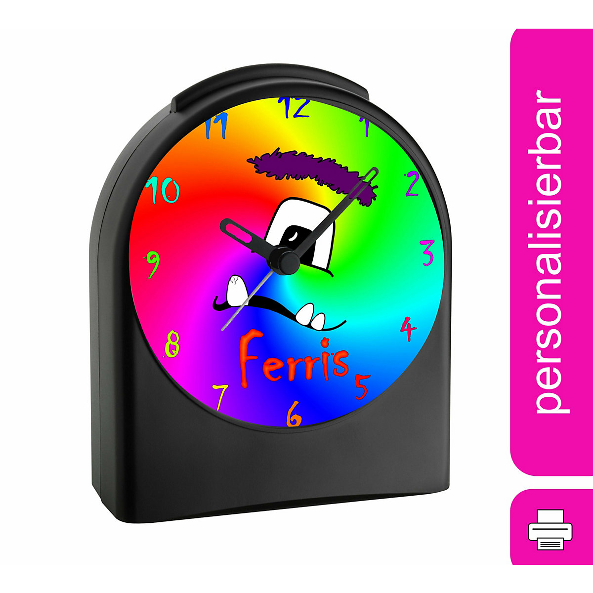 Kinder Funkwecker personalisiert mit Namen Monster Atom-/Funkuhr, 12-Stunden-Anzeigeformat, Schlummerfunktion, Nachtlicht, Geräuschlos/Ohne Ticken