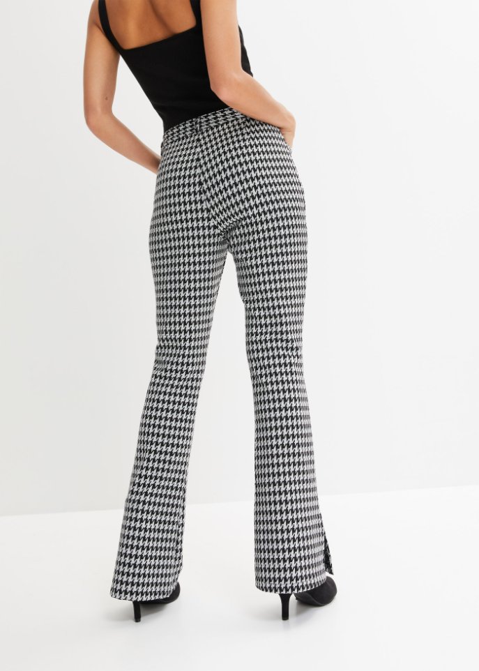 Jacquard Hose mit Schlitz und Hahnentritt-Muster