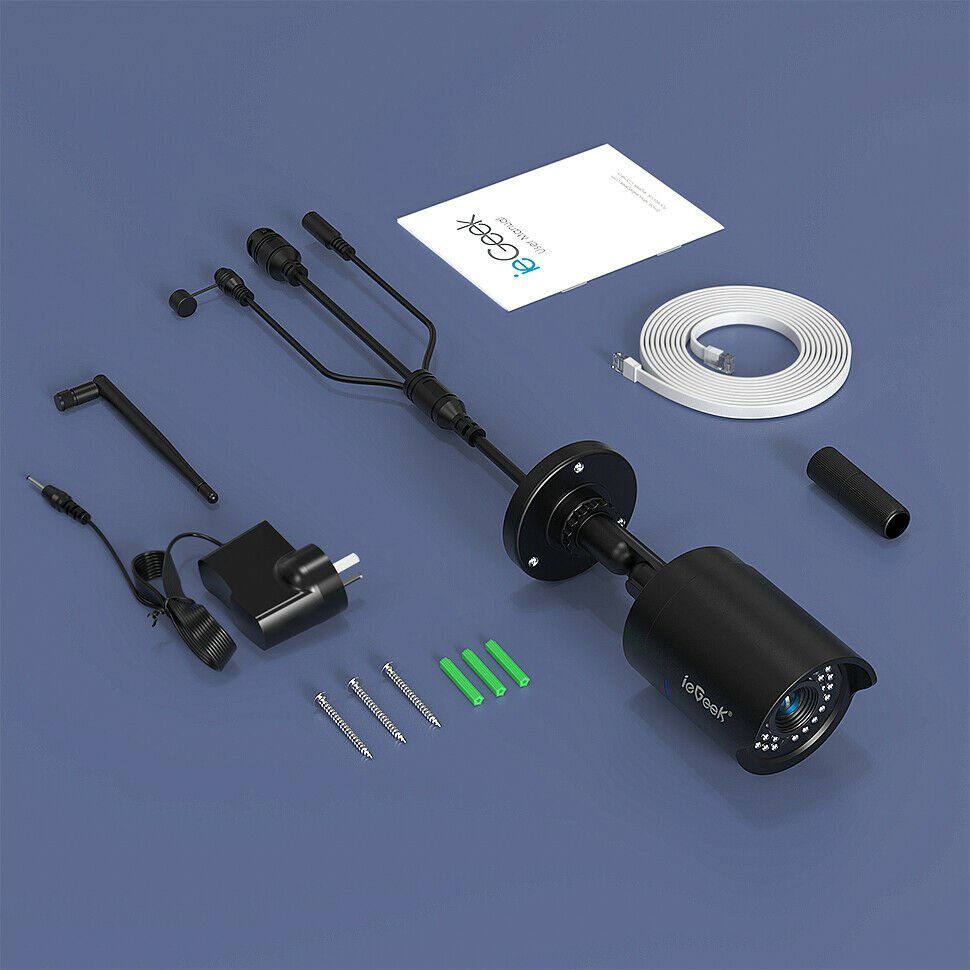 ieGeek 1080P FHD Überwachungskamera Aussen WLAN IP Kamera 25M Nachtsicht IP66 Überwachungskamera (AuBenbereich, Outdoor, 2,4 GHz Wifi,SD Storage, 7/24 Schleifenaufzeichnung,Wired CCTV, Bewegungserkennung, Plug & Play, Support PC/App, Sirene und APP-A