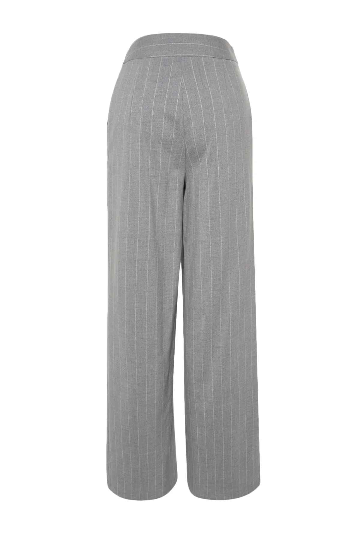 Trendyol Collection  Graue, gewebte, gestreifte Hose mit weitem Bein und glitzernden Details TWOSS23PL00223