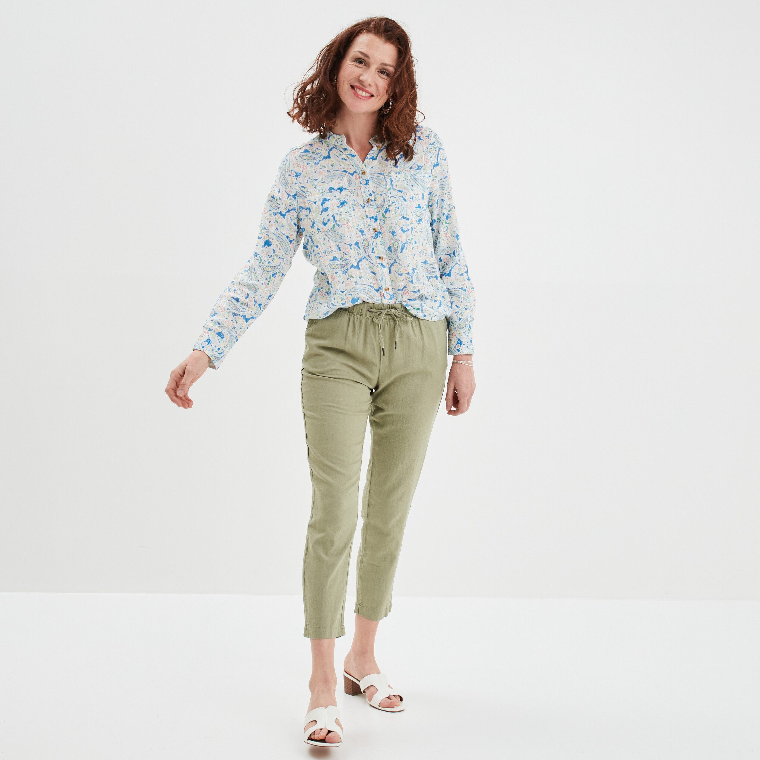 Chemise manches longues col mao blanc femme | La Halle