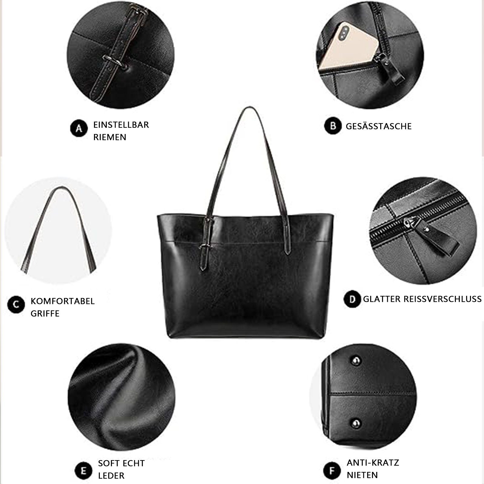 REDOM Handtasche Damen Henkeltasche Freizeittasche Tragetasche Leder Tasche Vintage (Leder Schultertasche Arbeitstasche Ledertasche Laptoptasche Shopper , Bürotasche, Aktentasche, Unitasche, Top Griff), für Damen Frauen Jungen Freizeit Arbeit Busines