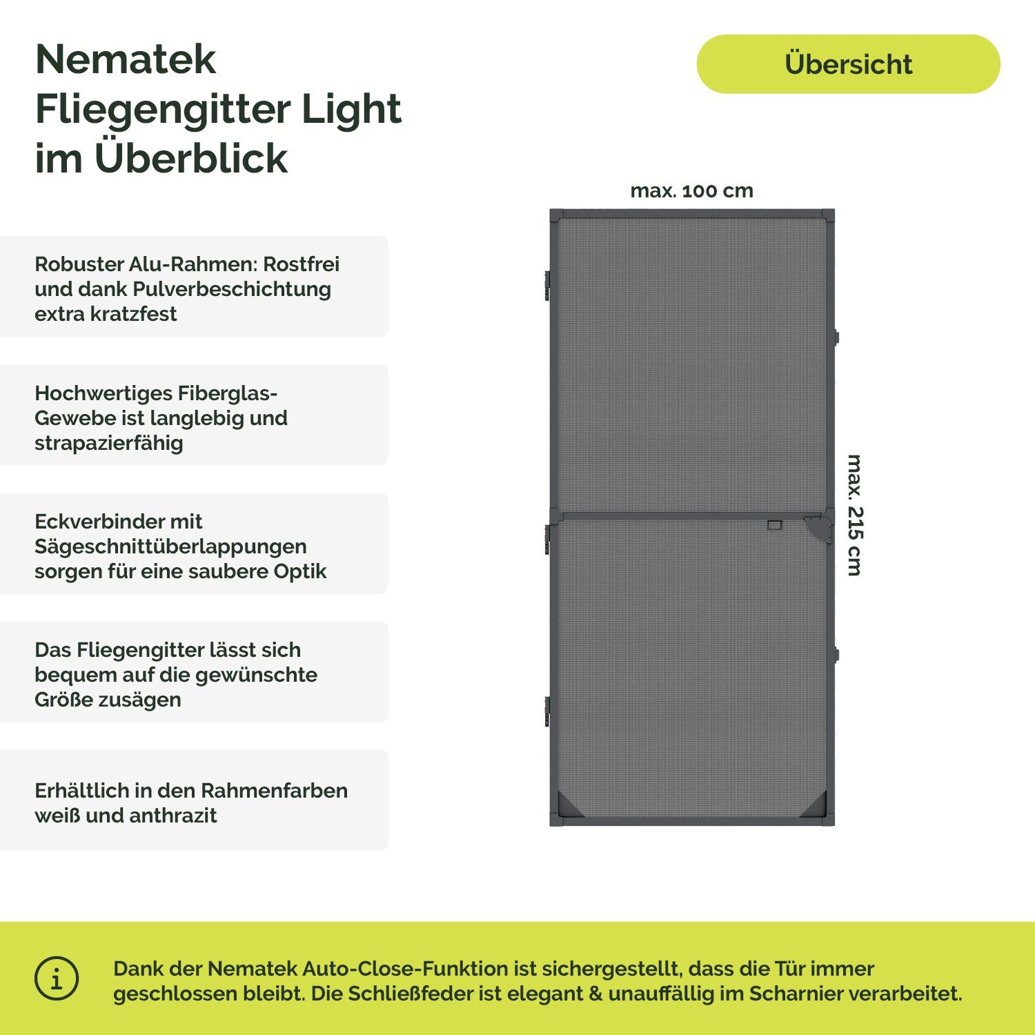 Nematek Insektenschutz-Tür Nematek® Insektenschutz Alu Rahmen System Türen bis max. 120 x 240 cm