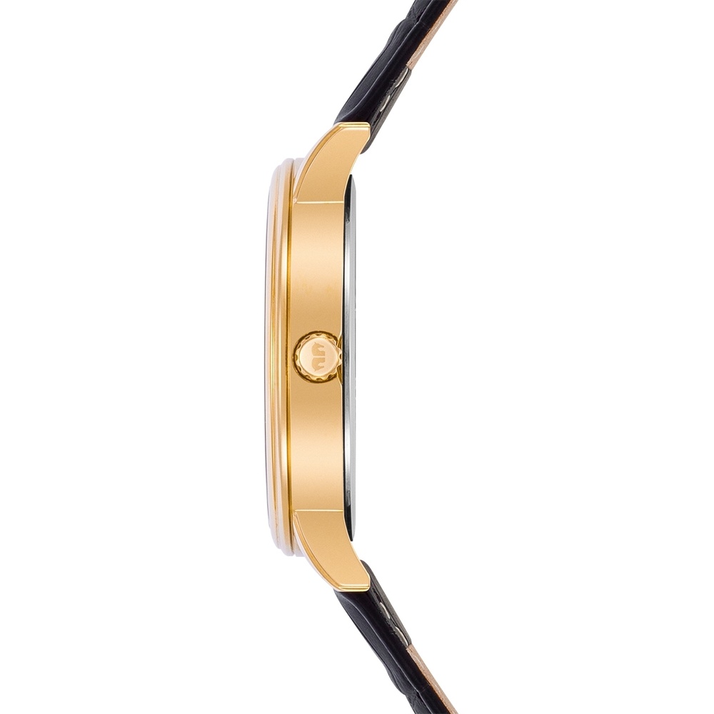 Rhodenwald & Söhne Montre à quartz Moonlight en Or jaune Cuir véritable en Noir Montre