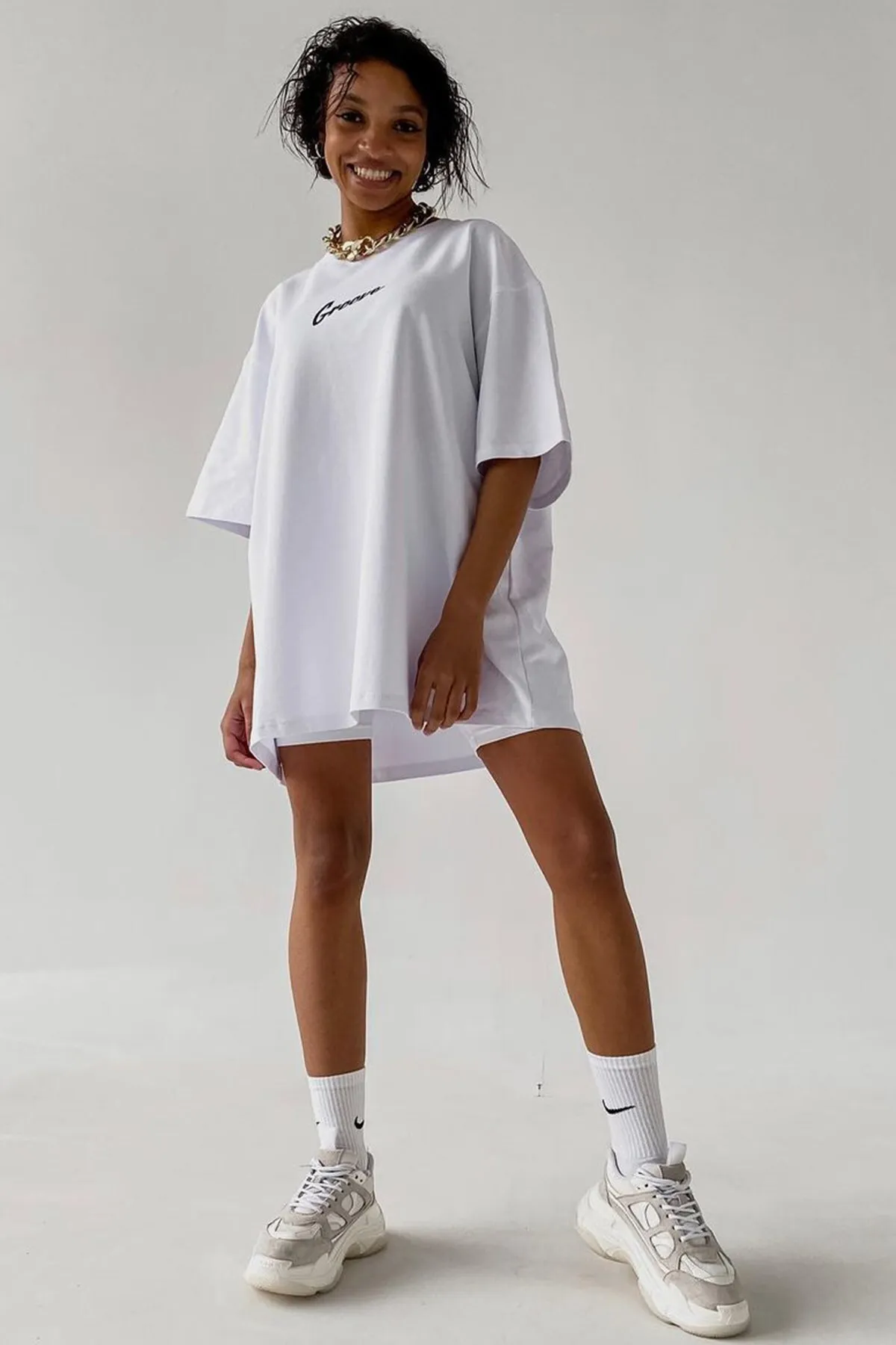 Madmext  Weißes bedrucktes Oversize-T-Shirt Mg1491
