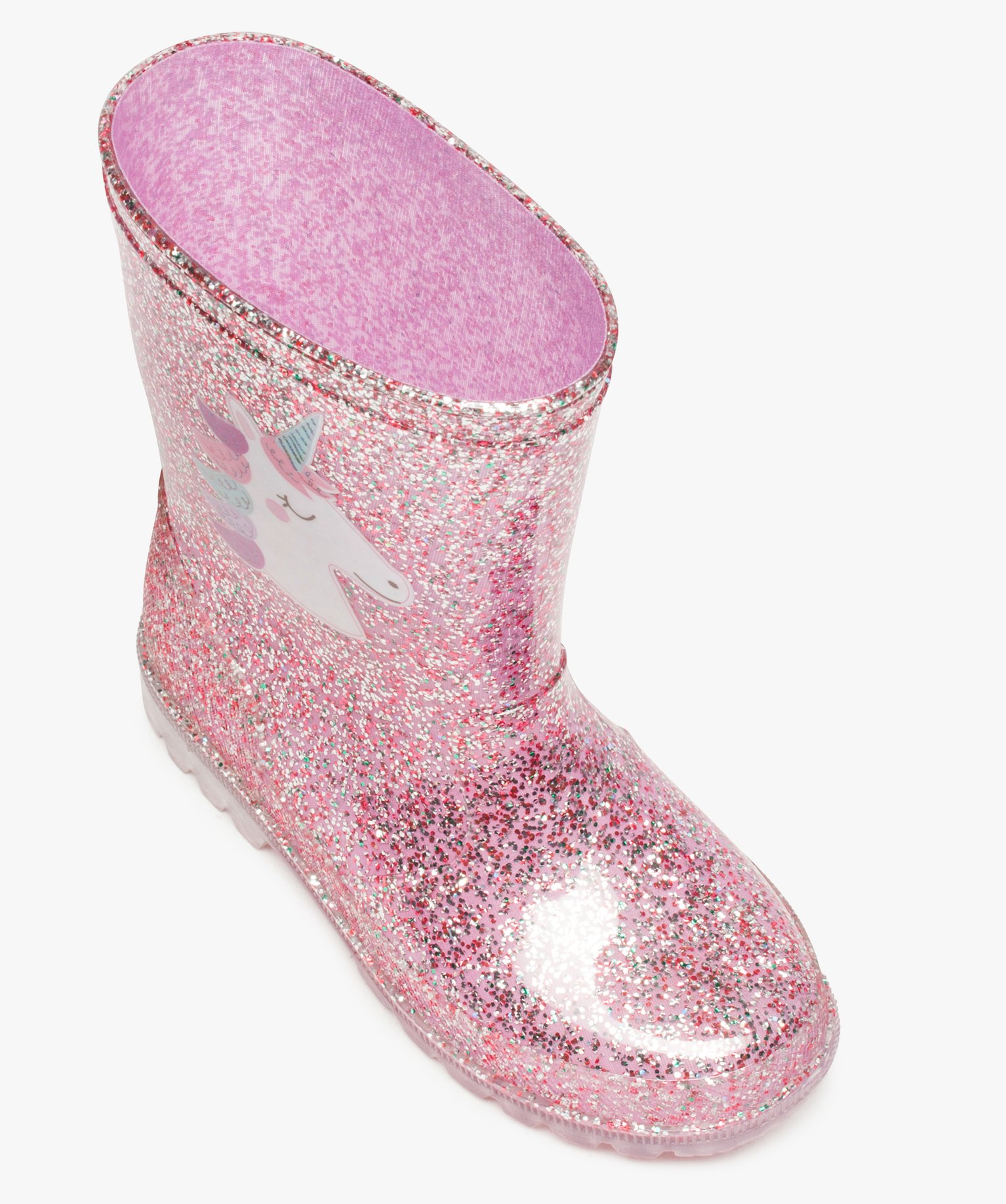 Bottes de pluie fille pailletées à semelle lumineuse rose | GEMO