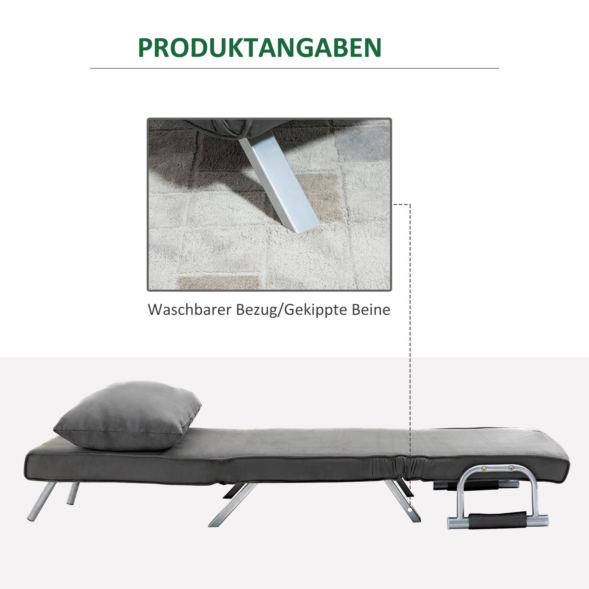 HOMCOM Sessel Schlafsessel mit Armlehne 2-in-1 Gästebett (Klappbett, 1-St., Schlafsofa), verstellbare Rückenlehne