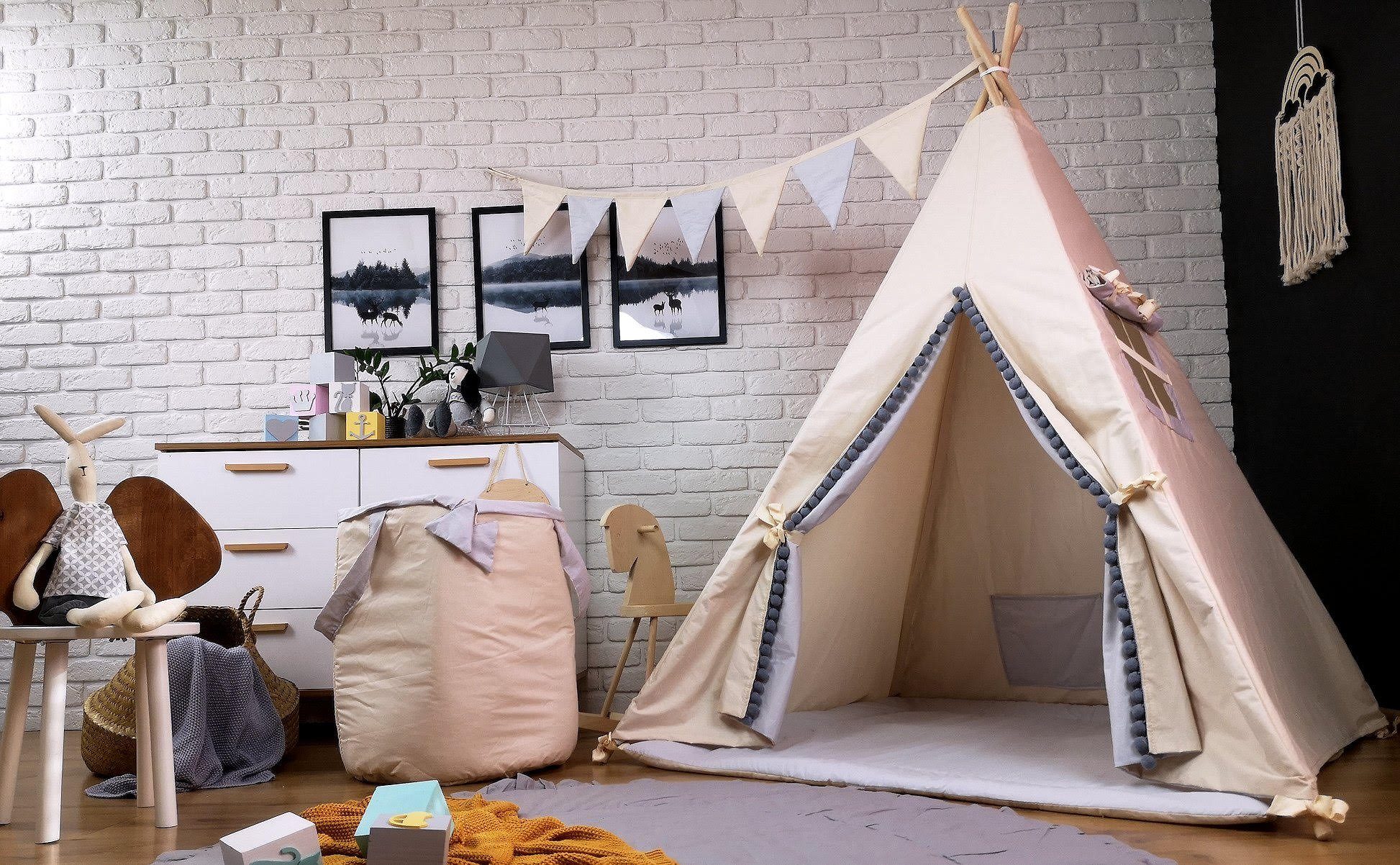 Pamek Tipi-Zelt Kinder Tipi Spielzelt, Teepee, Zelt, Tipizelt, Spielset für Kinder, Personen: 2 (9 tlg), Sehr angenehmes Material