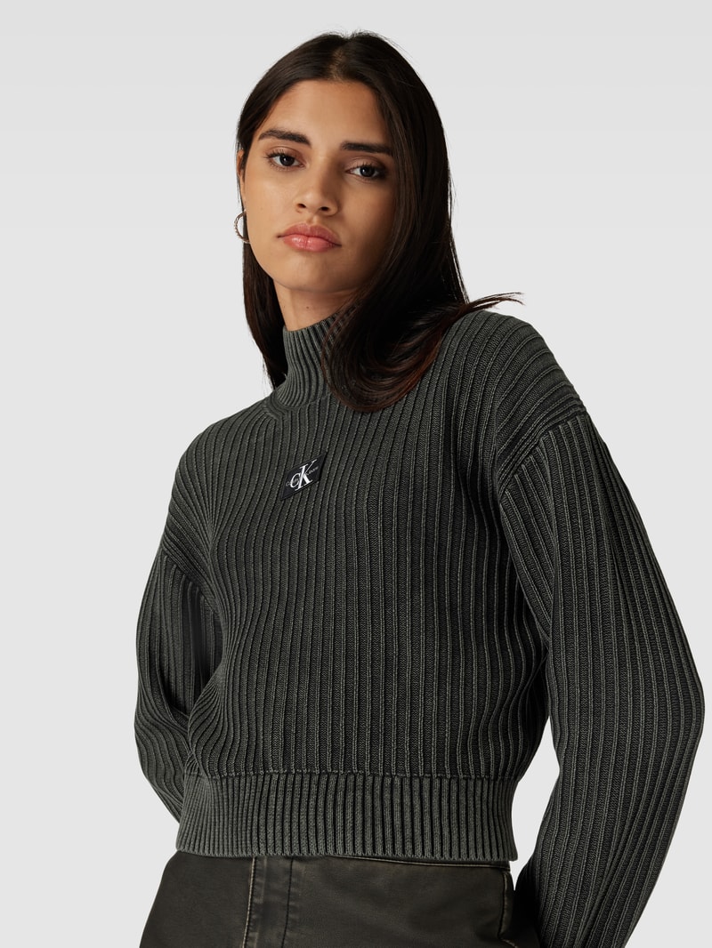 Strickpullover mit Label-Patch in black