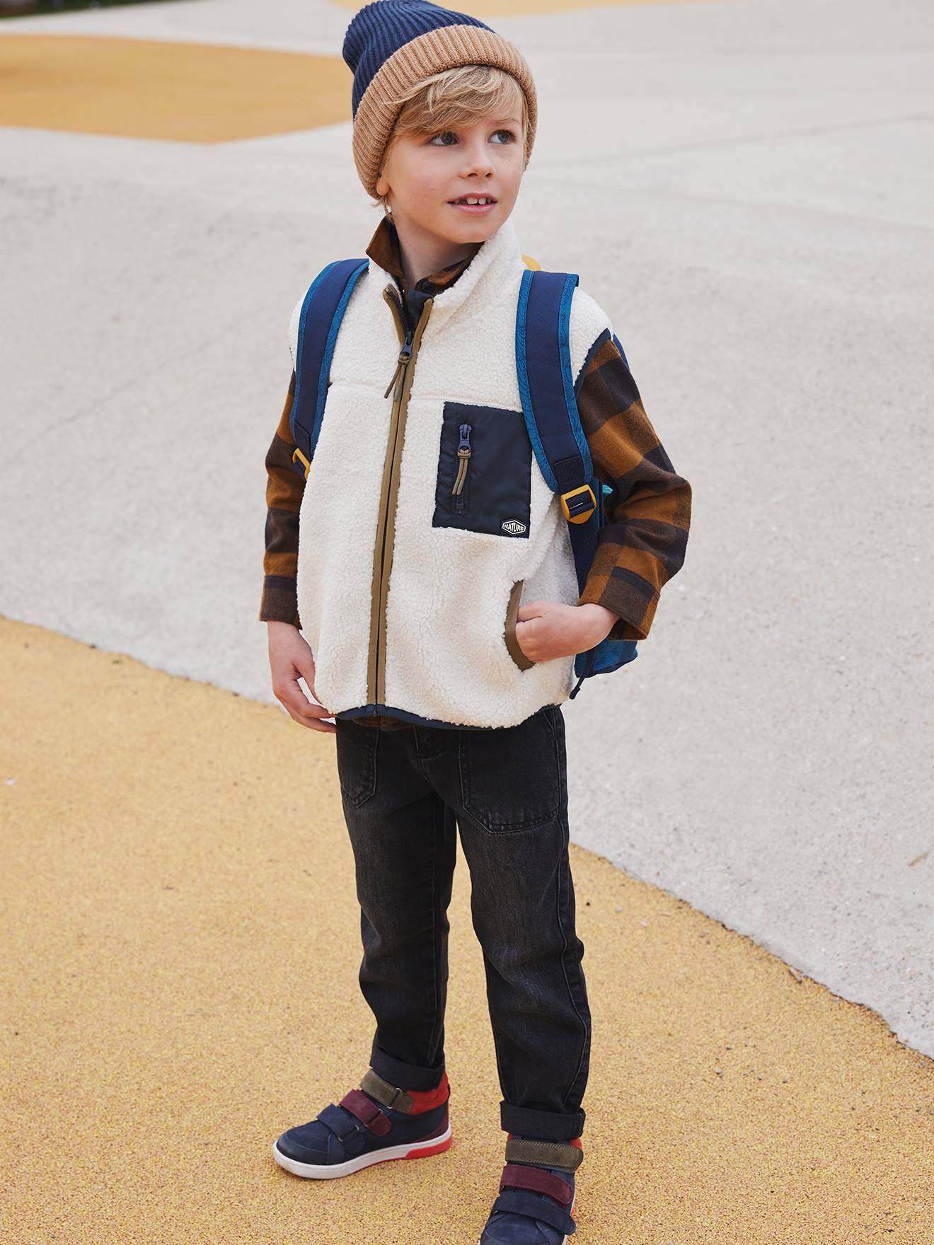 Veste zippée sans manches en sherpa garçon écru