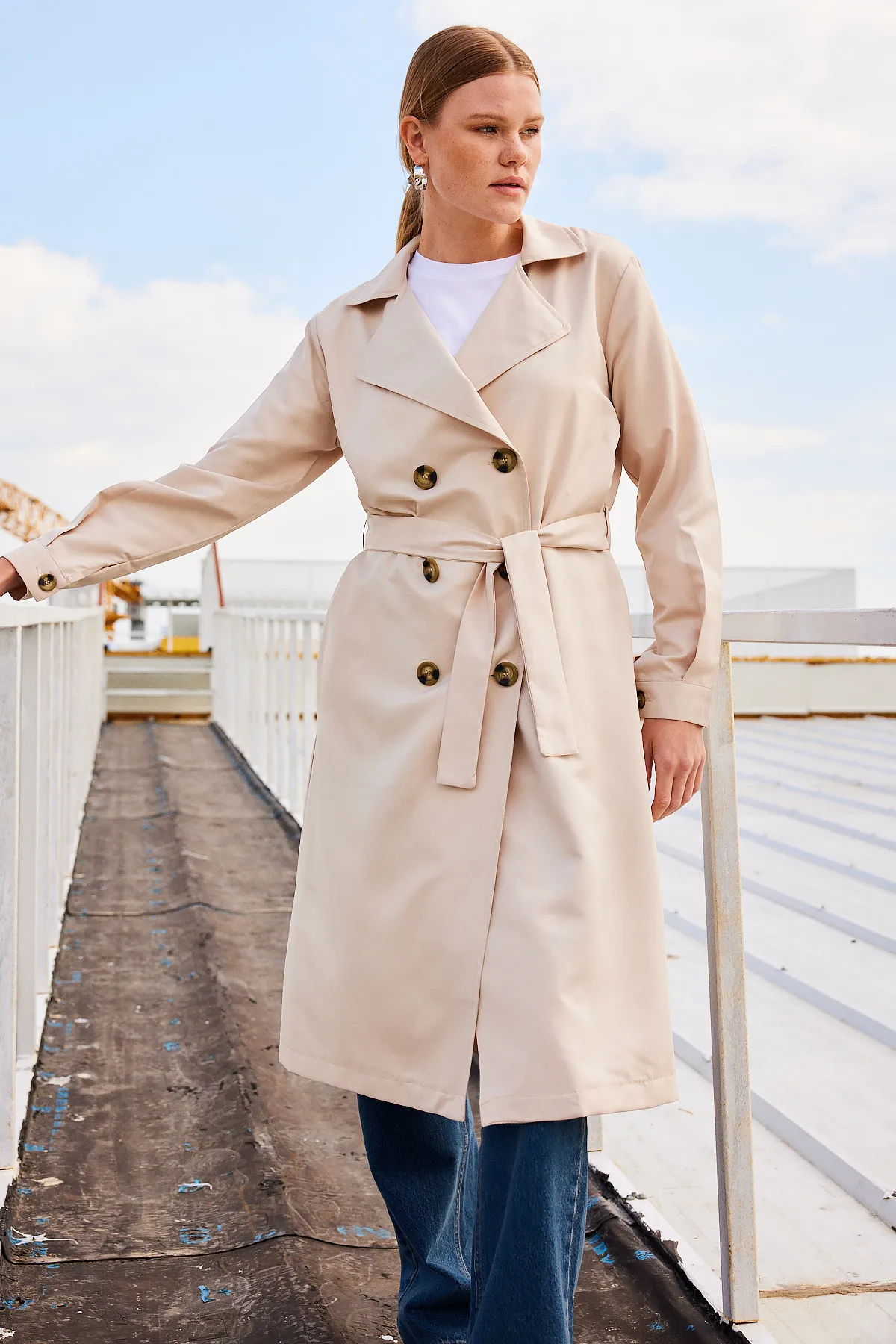 Bigdart  5853 Zweireihiger Trenchcoat mit Kragen – Beige