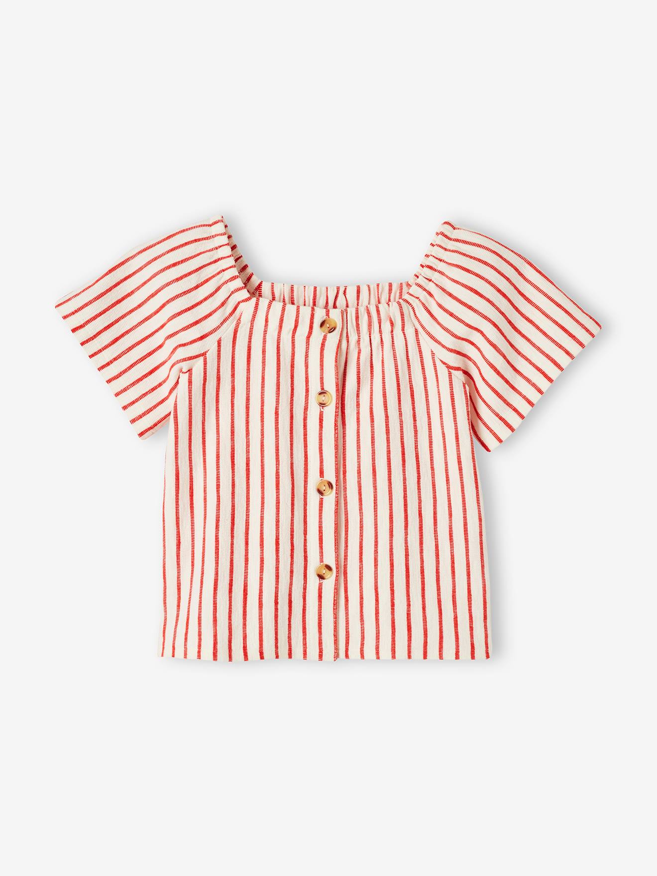 Blouse rayée fille manches courtes rouge écarlate rayé