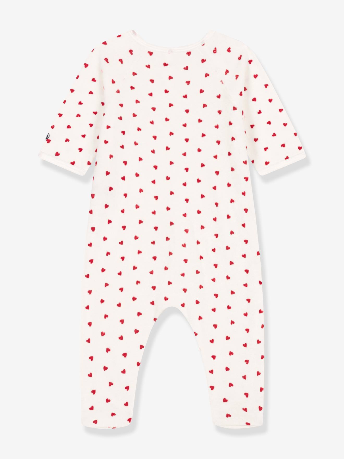 Pyjama bébé coeur en velours PETIT BATEAU blanc imprimé