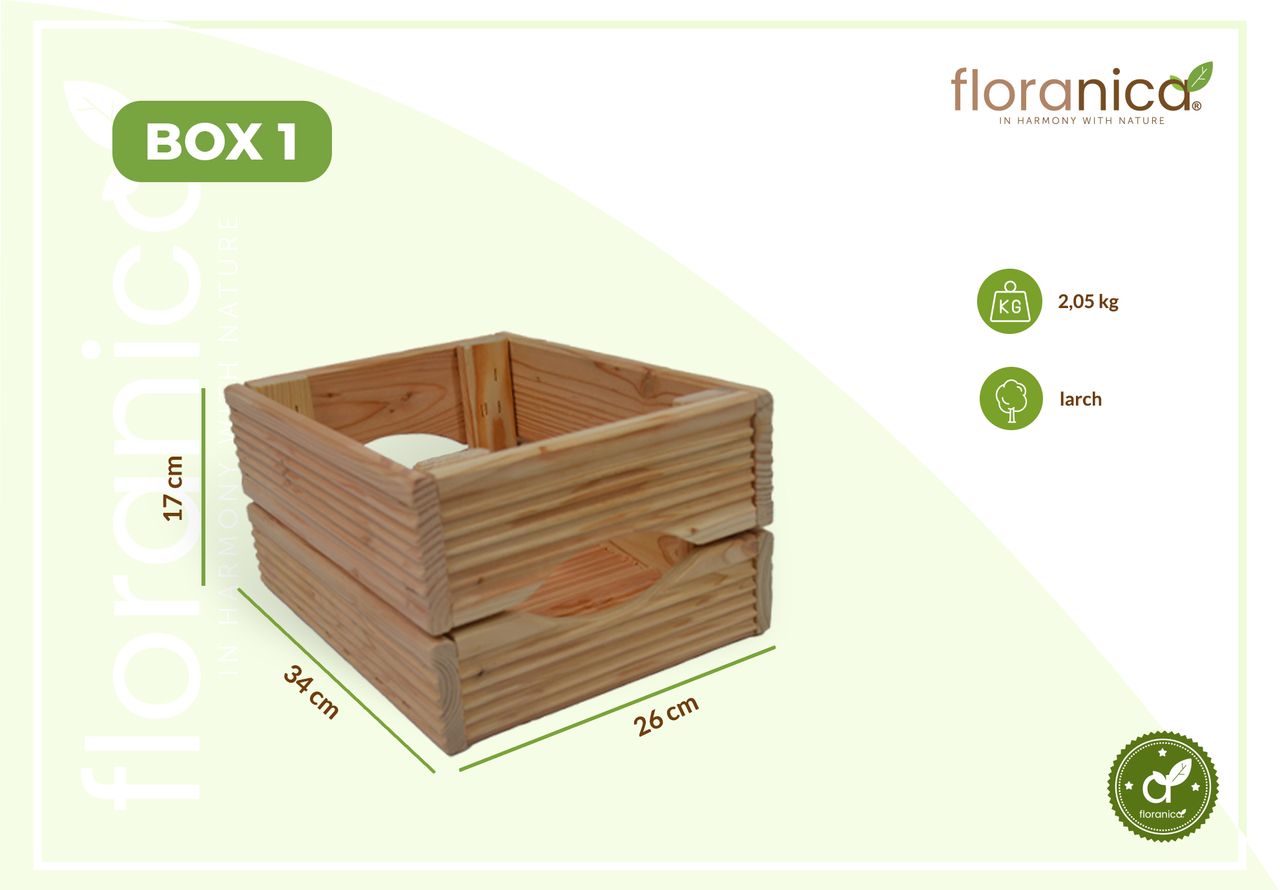 Pemicont Floranica Holzkiste Lärche nicht imgrägniert 3er Set Gartendeko Aufbewahrungsboxen Obstkisten Blumentopf Holz Kiste Spielzeugkiste