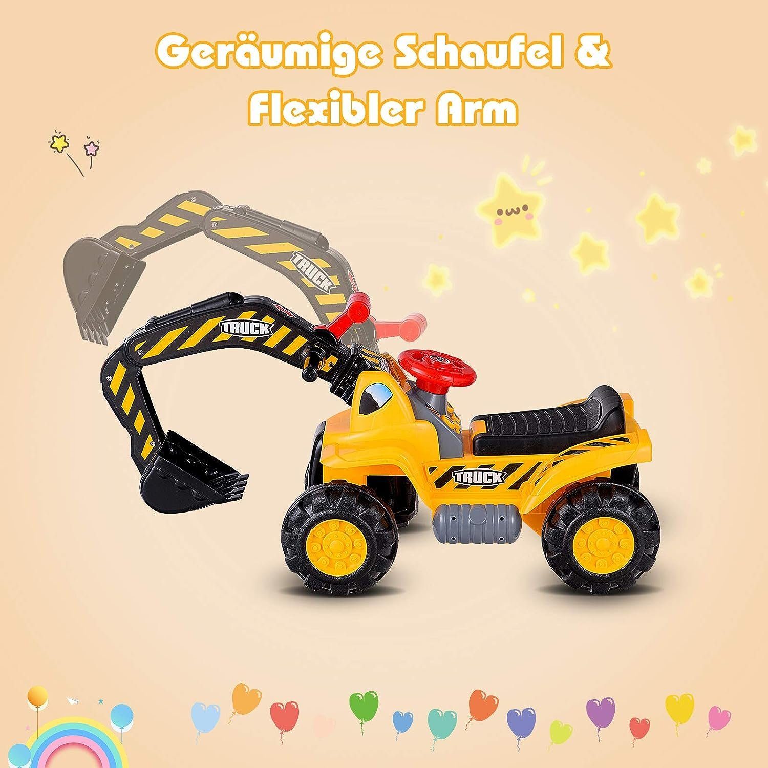 KOMFOTTEU Spiel, Kinderbagger, mit LED-Licht & Musik, für Kinder ab 3 Jahre
