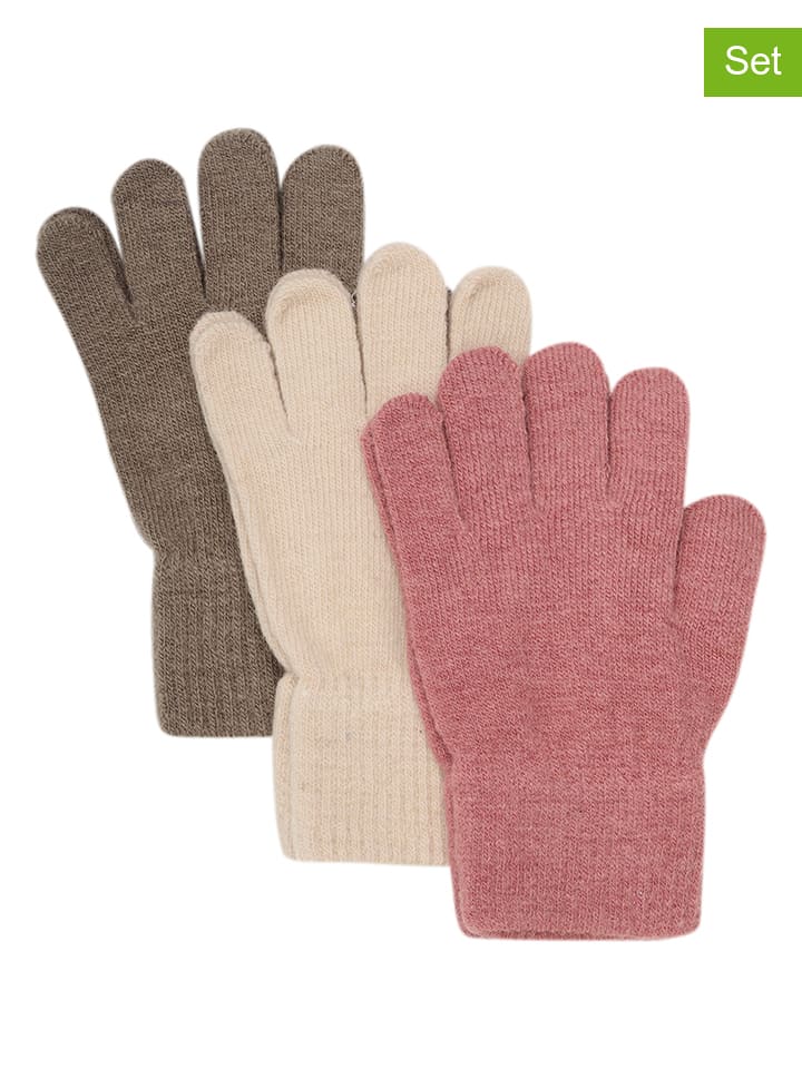 Minymo 3er-Set: Fingerhandschuhe in Hellbraun/ Dunkelrosa/ Creme günstig kaufen