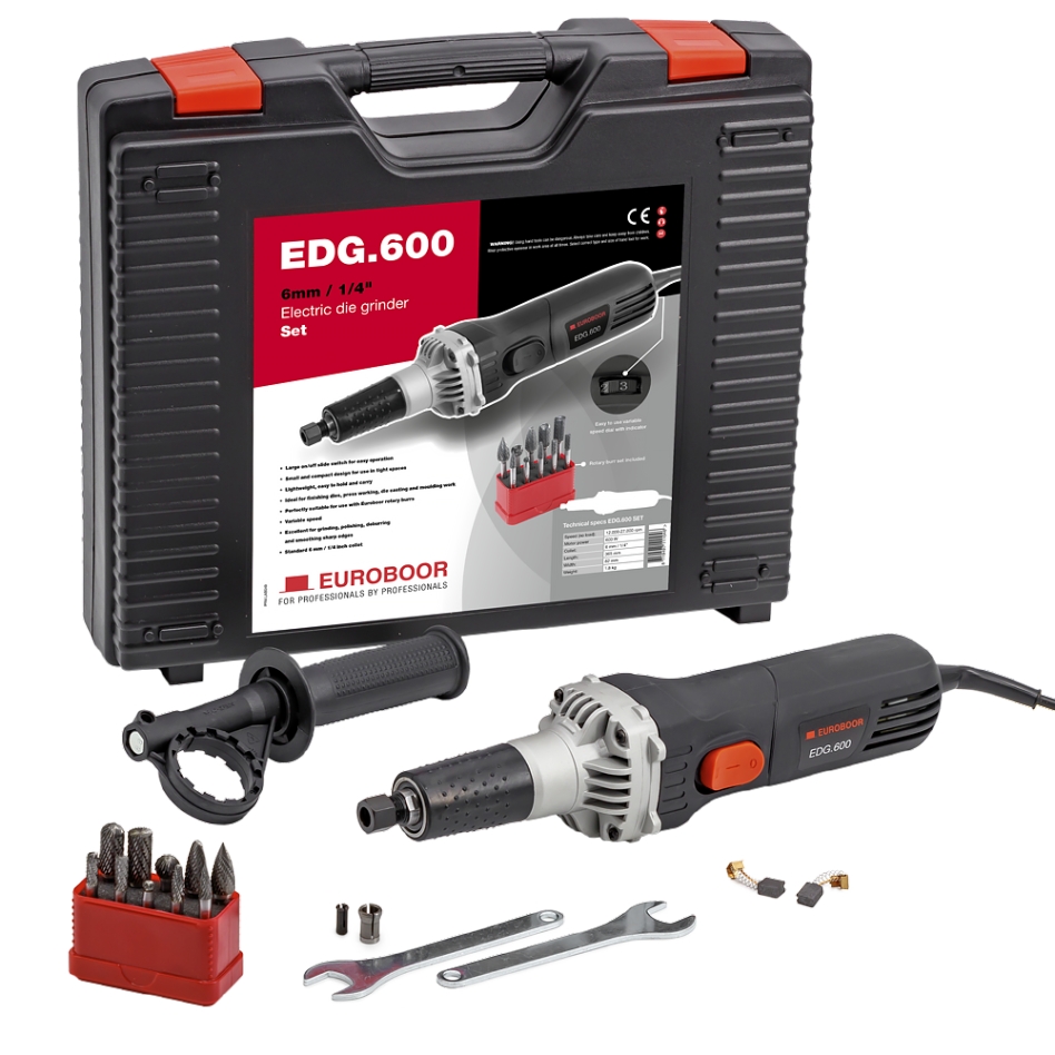Apontador de lápis Euroboor 30514100008004 EDG.600 SET EU2, 600 watts, com estojo e 10 cortadores de lápis inclusos.