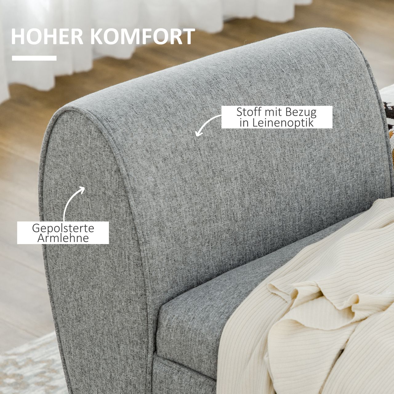 HOMCOM Sitzbank, Bettbank mit Stauraum, Polsterbank mit Armlehne, Leinenoptik