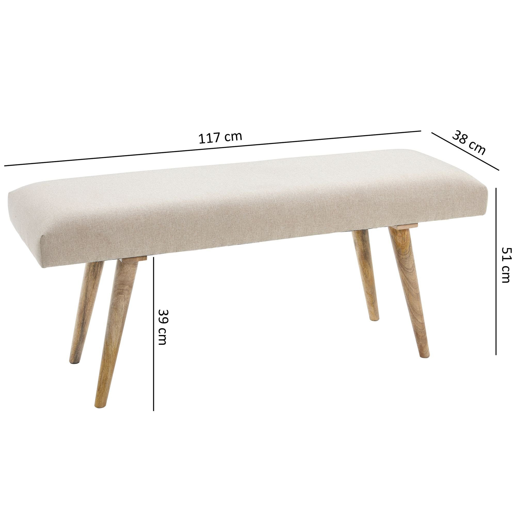 FINEBUY Hockerbank FB49206 (Stoff / Massivholz Bank Beige 117x51x38 cm Retro), 2er Polsterbank Flur, Stoffbank Sitzbank Klein