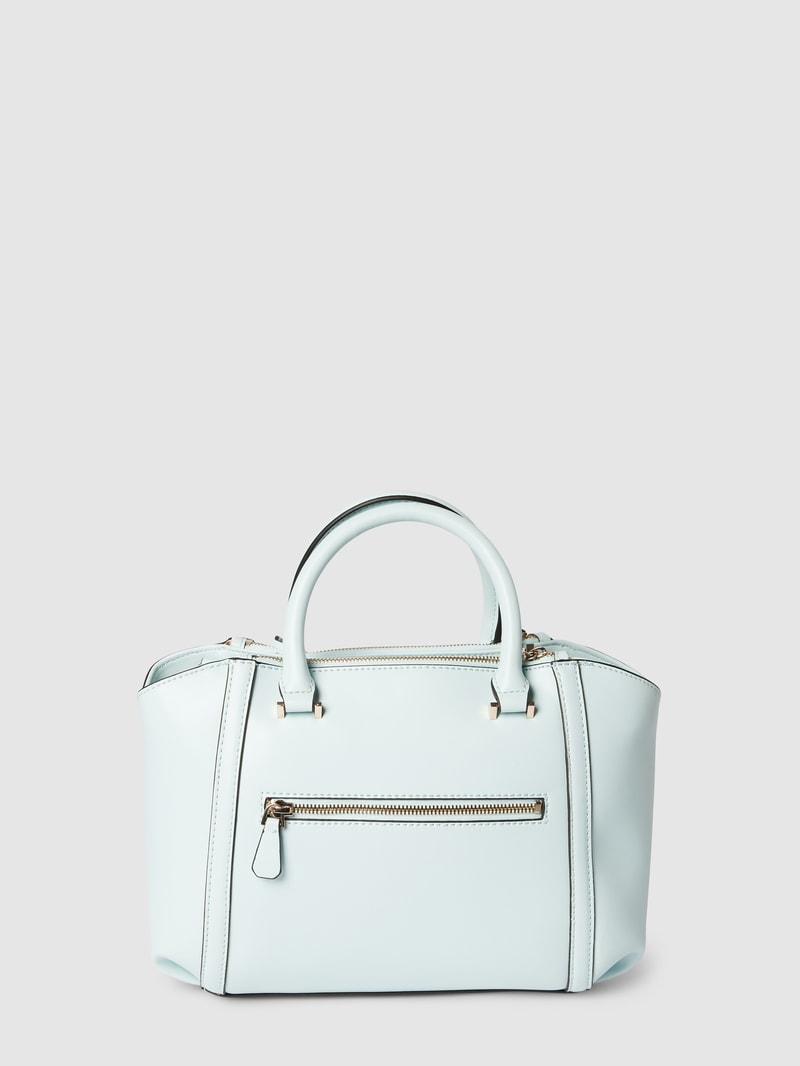 Handtasche mit Label-Applikation in metallic Modell 'LEIE' in hellblau