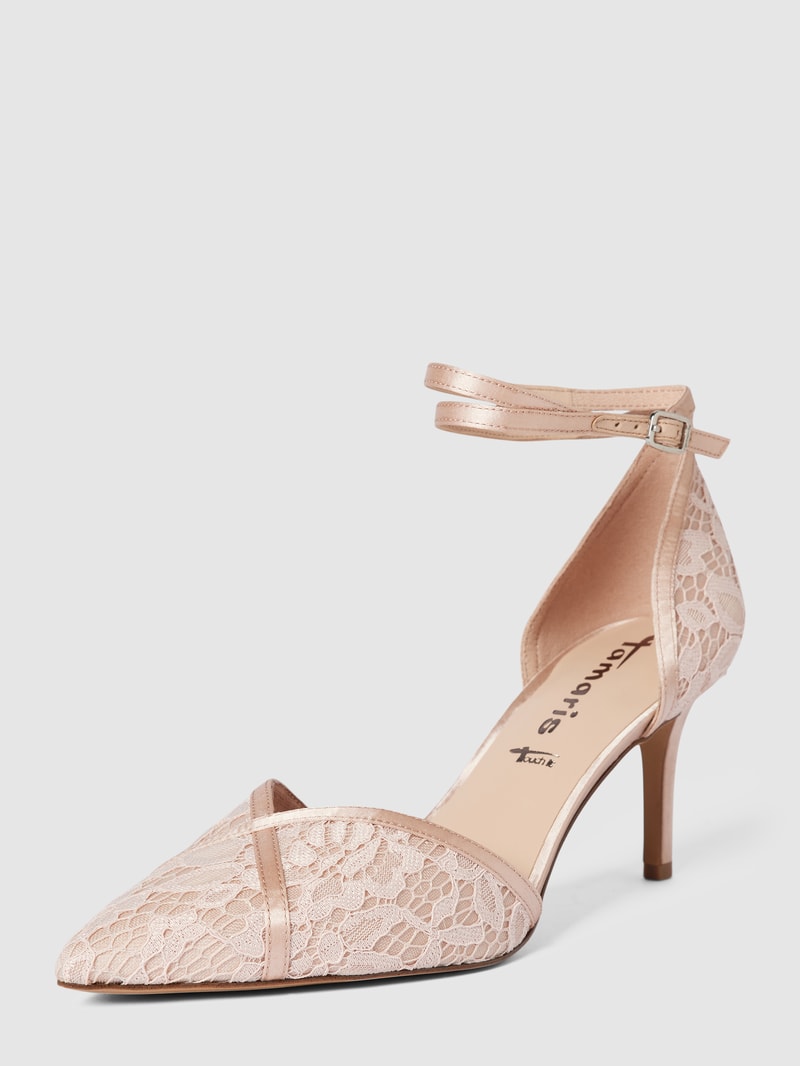 Pumps mit Spitzenbesatz in hellrosa