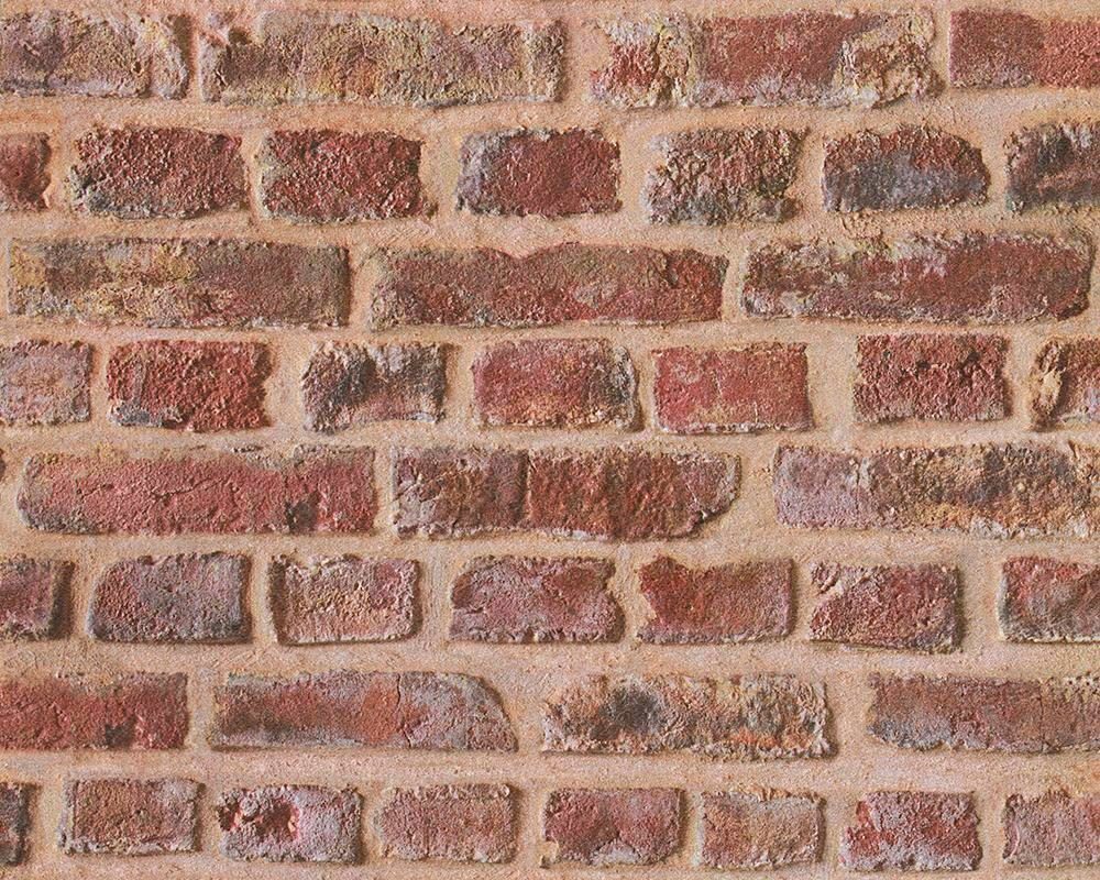 living walls Papiertapete Authentic Walls Backstein Optik, geprägt, 3D-Optik, Steinoptik, gemustert, matt, realistisch, (1 St), StrukturTapete Stein Beige Braun Rot
