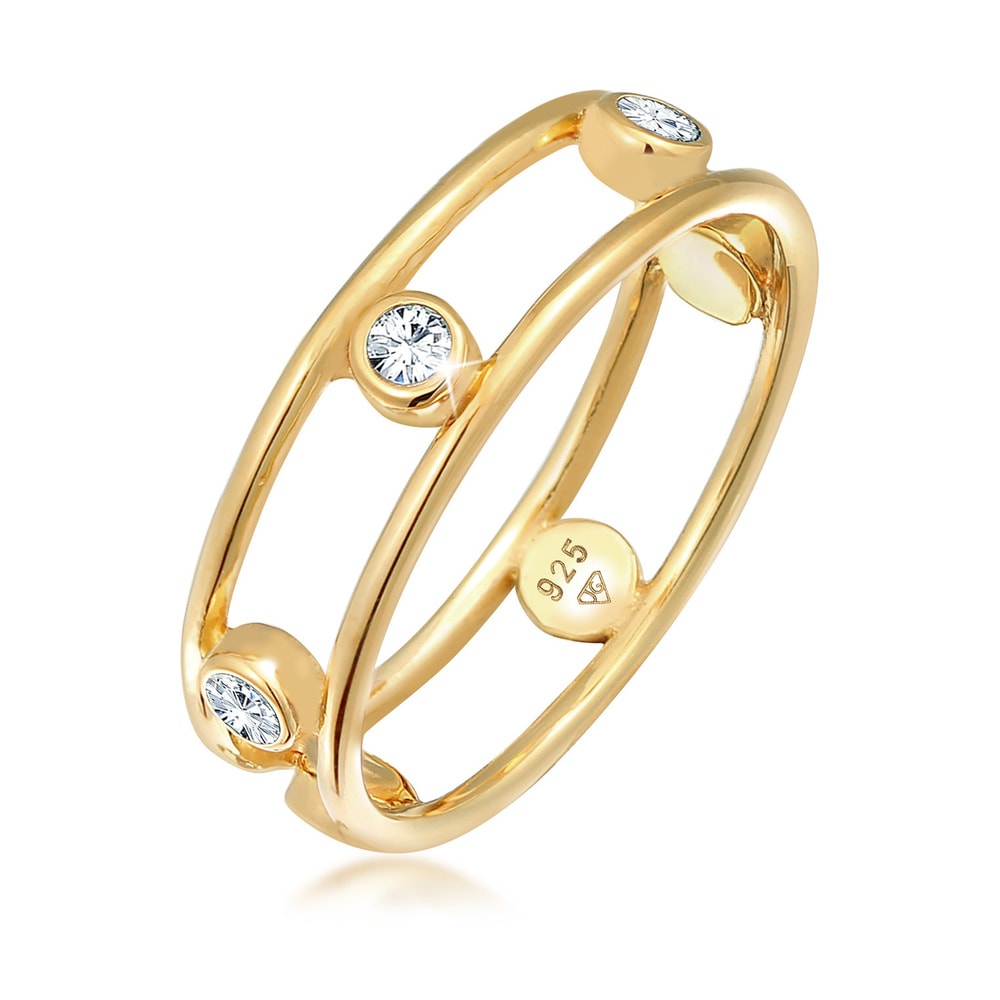 Elli Elli Bague Dames Double Glamour Elégant avec Cristaux en Argent Sterling 925 Bague