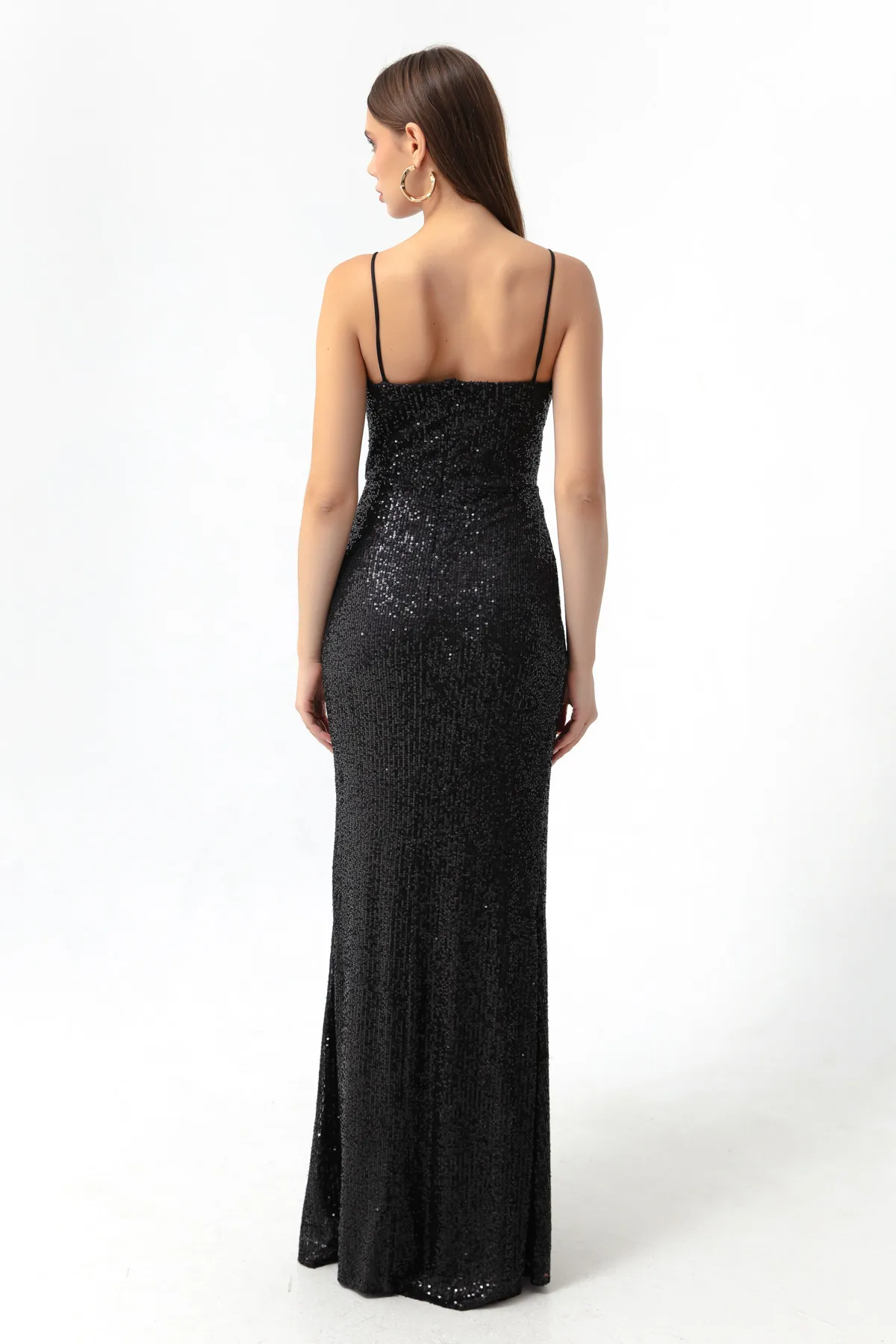 Lafaba  Schwarzes Damen-Abendkleid mit Bügel-Korsett, detailliertem Pailletten-Schlitz und langem Abendkleid