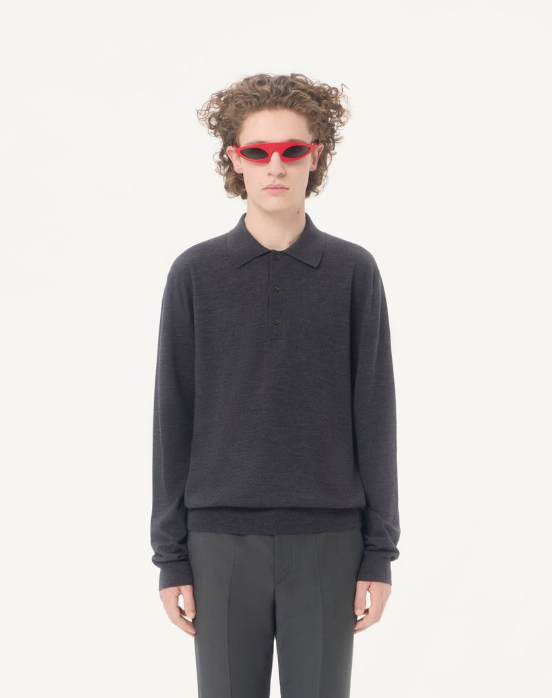 Valentino poloshirt i uld med V-logo-broderi