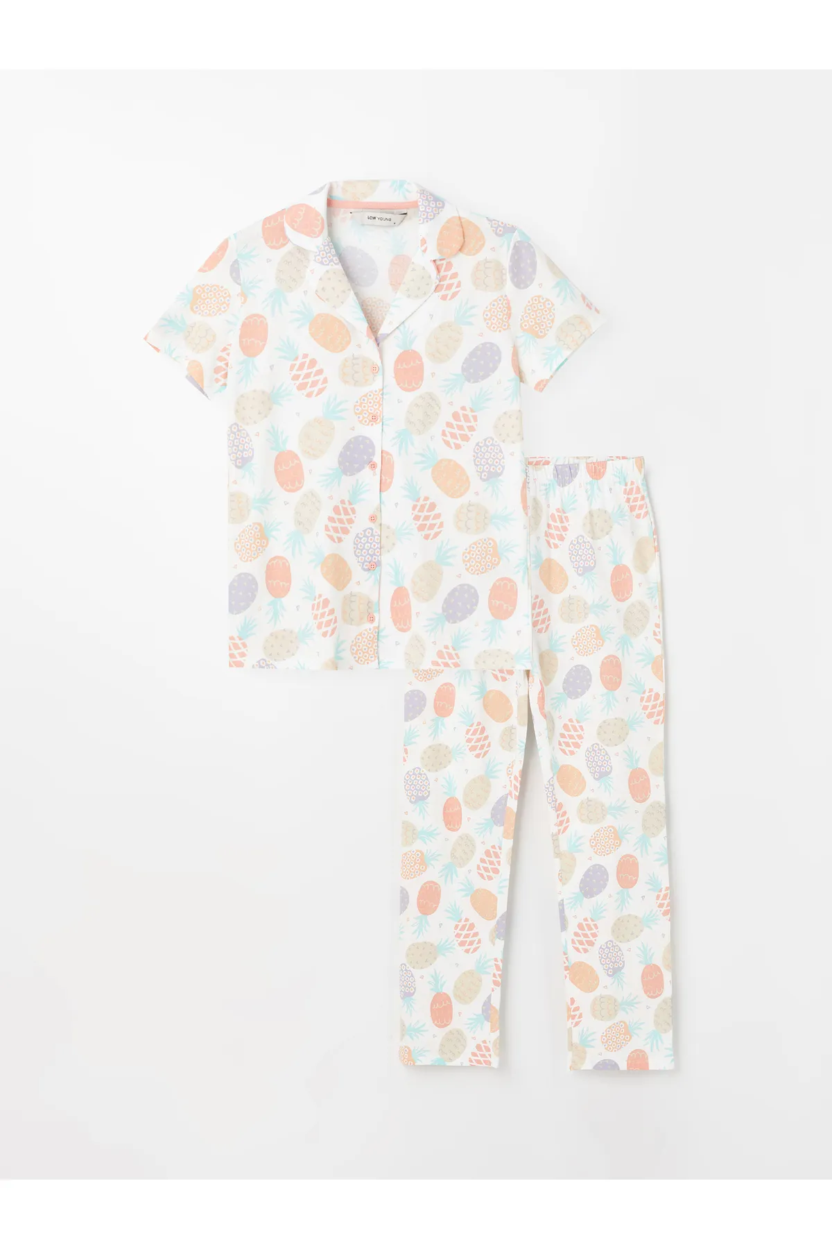 LC Waikiki  Kurzarm-Damenpyjama-Set mit Hemdkragenmuster und Muster