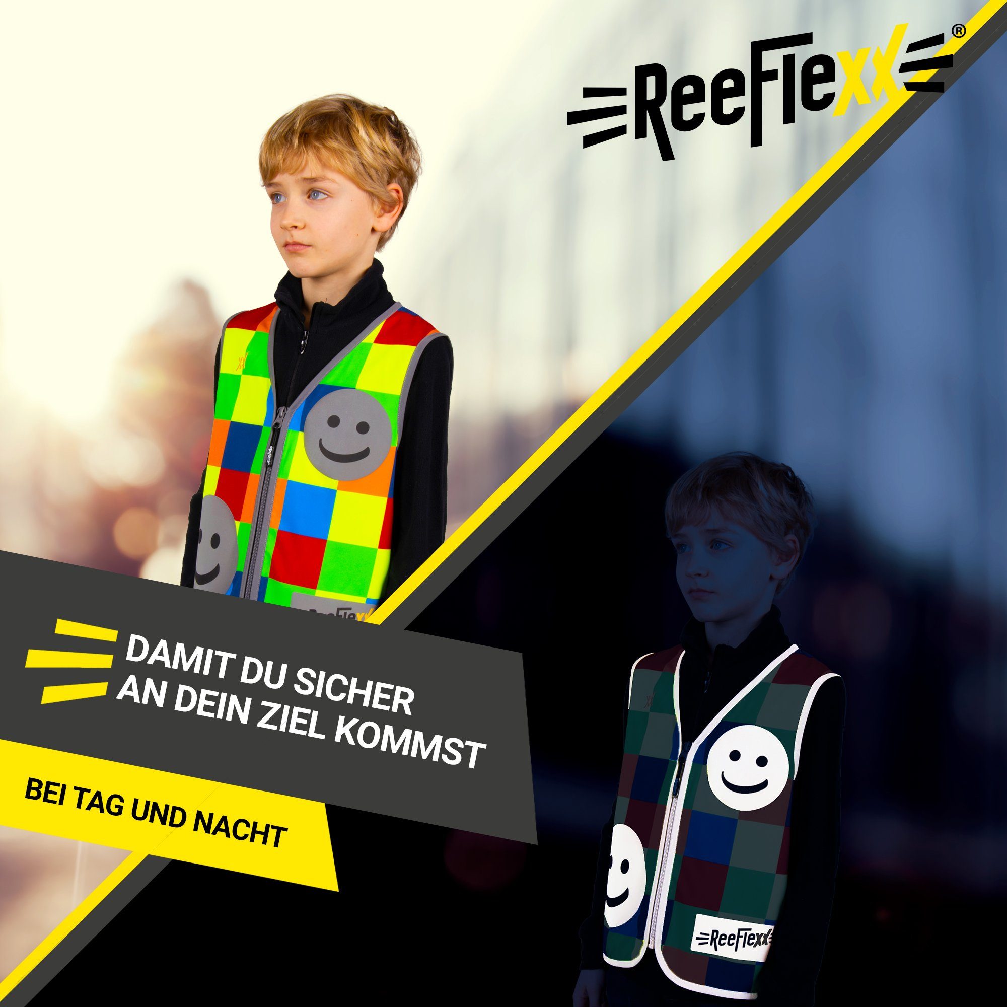 ReeFlexx Warnweste Square Mix Smiley - Kinderwarnweste